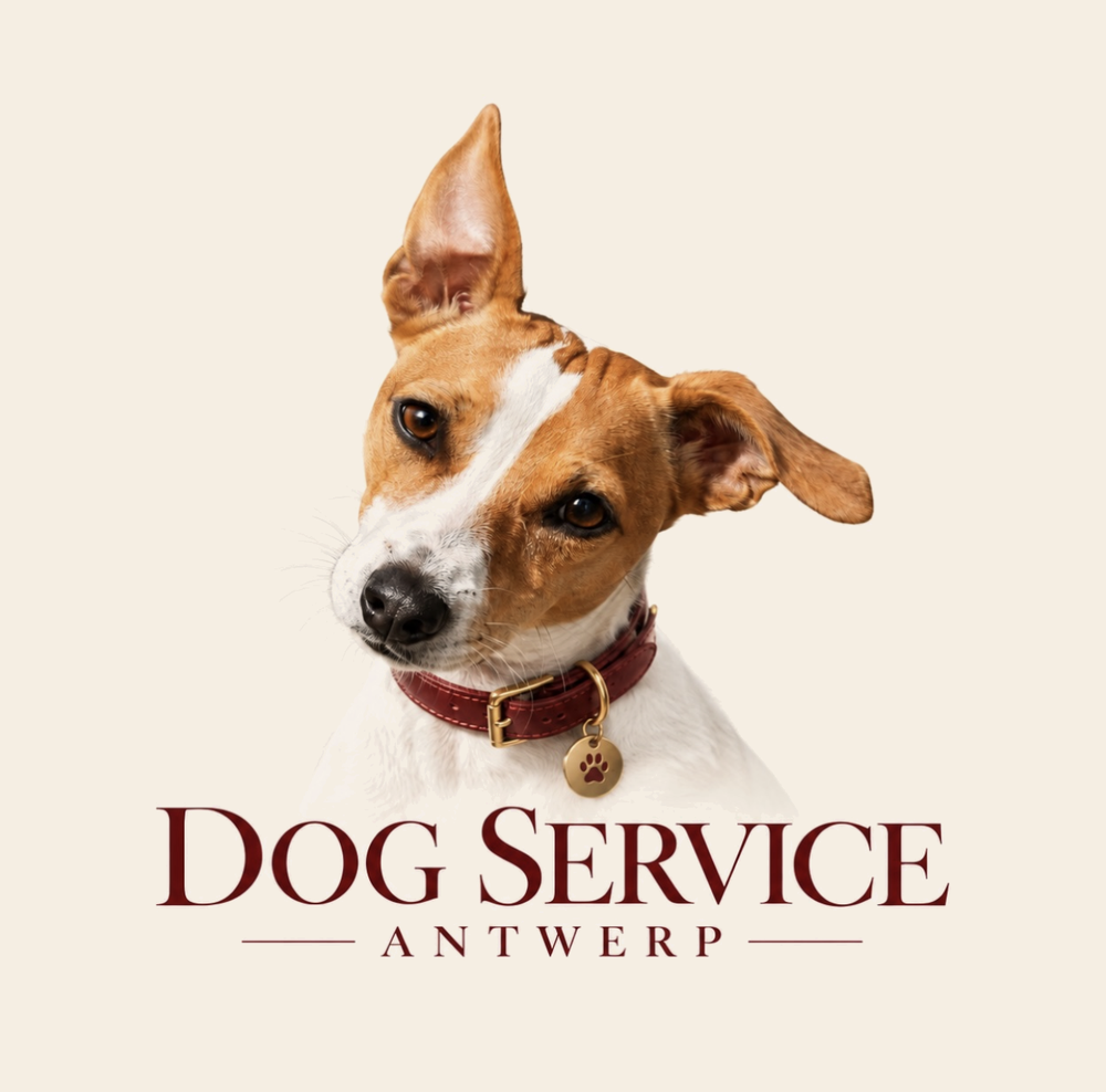 Dog Service Antwerp – logo met Donna, de Jack Russell mascotte